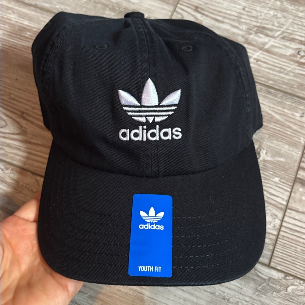 Adidas Youth Black Cap with White Logo